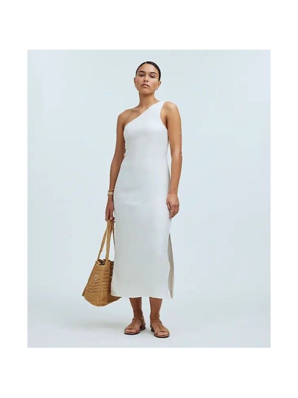 NWT Madewell One-Shoulder White Midi Dress 8